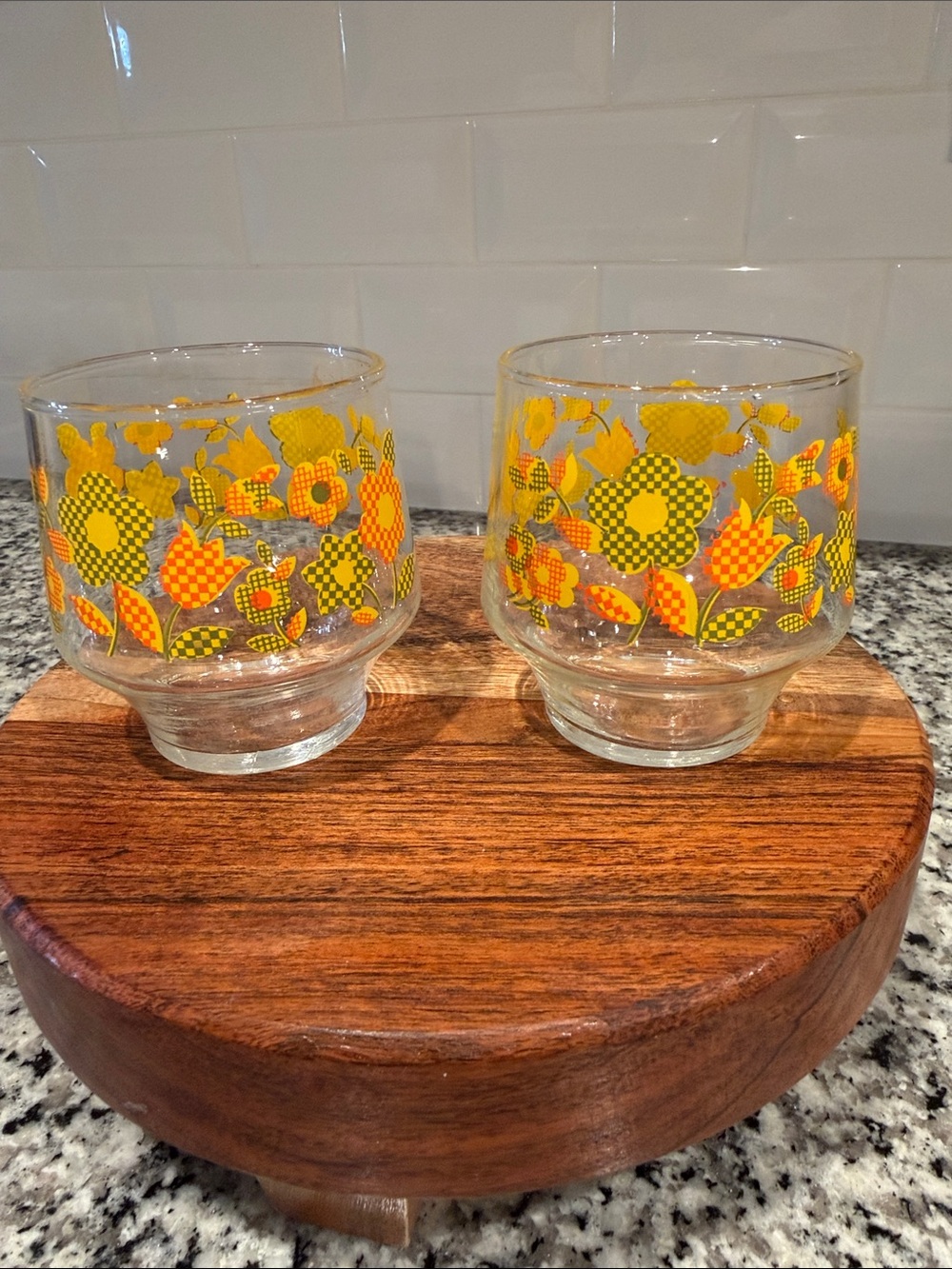 Vintage Floral Glass Tumblers - Set of 2